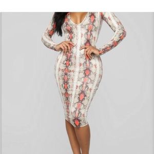 Fashion Nova snake skin midi dress cream orange XL